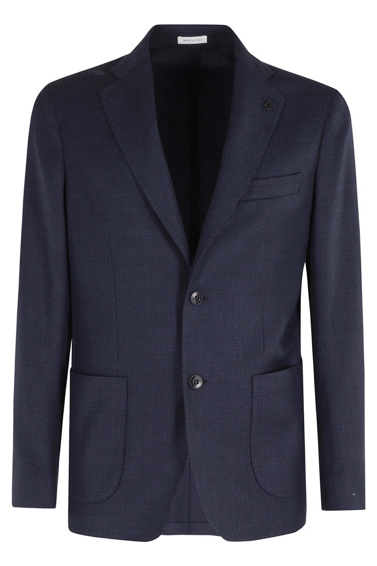 Breras Milano Blue Diagonal Wool-Linen-Silk Single-Breasted Jacket