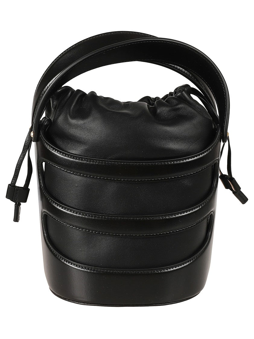Alexander Mcqueen Structured Black Leather Bag With Drawstring Closure