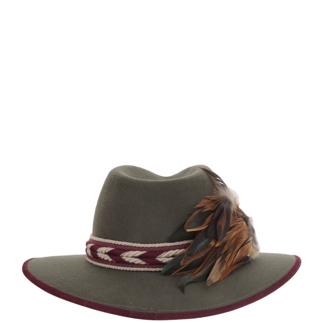 Alexia Alvarez De Toledo Green Waterproof Feather Brooch Wool Hat