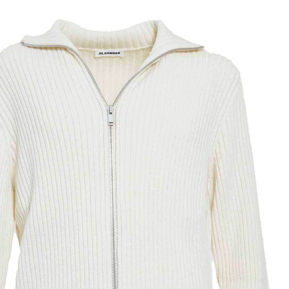 Jil Sander Cream Ribbed Cardigan With Zipper