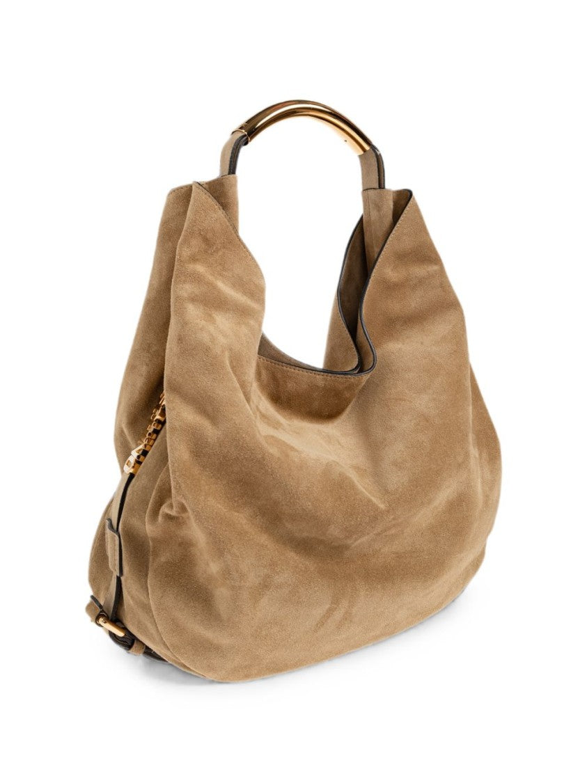 Moschino Soft Suede Bag With Structured Gold-Tone Handle