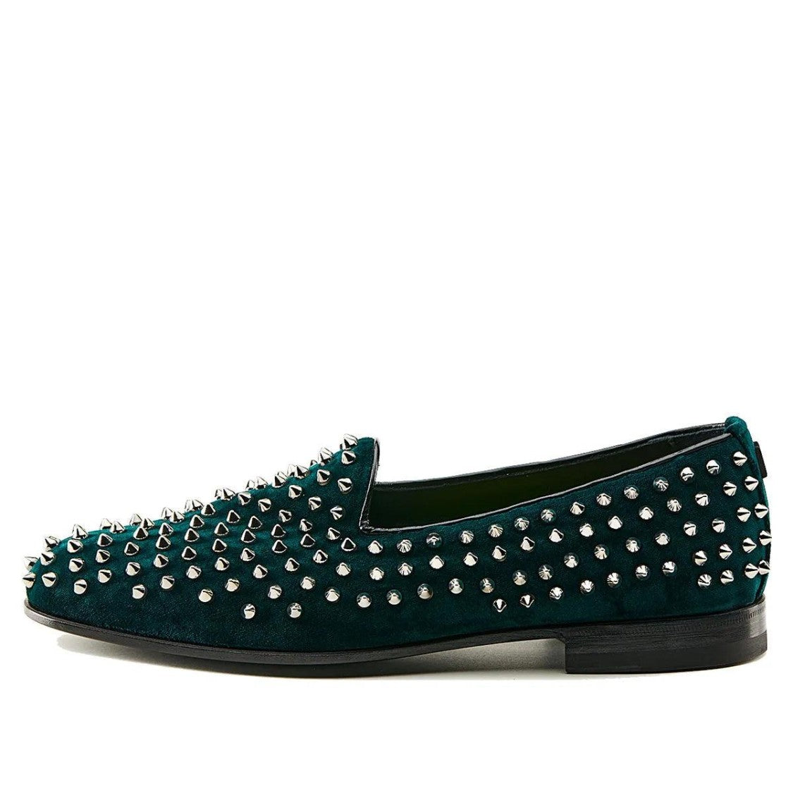Mimanera Green Studded Velvet Frontman Loafer Shoes