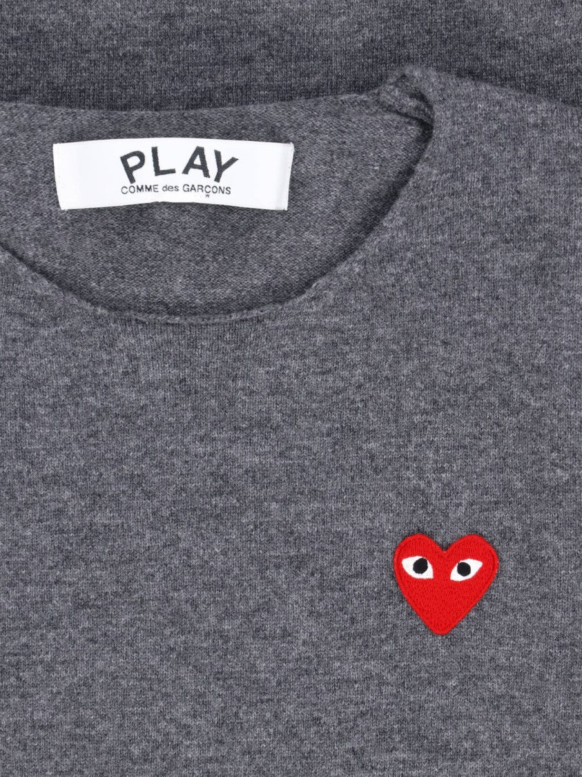 Comme Des Garçons Grey Wool Sweater With Round Neckline And Logo Embroidery