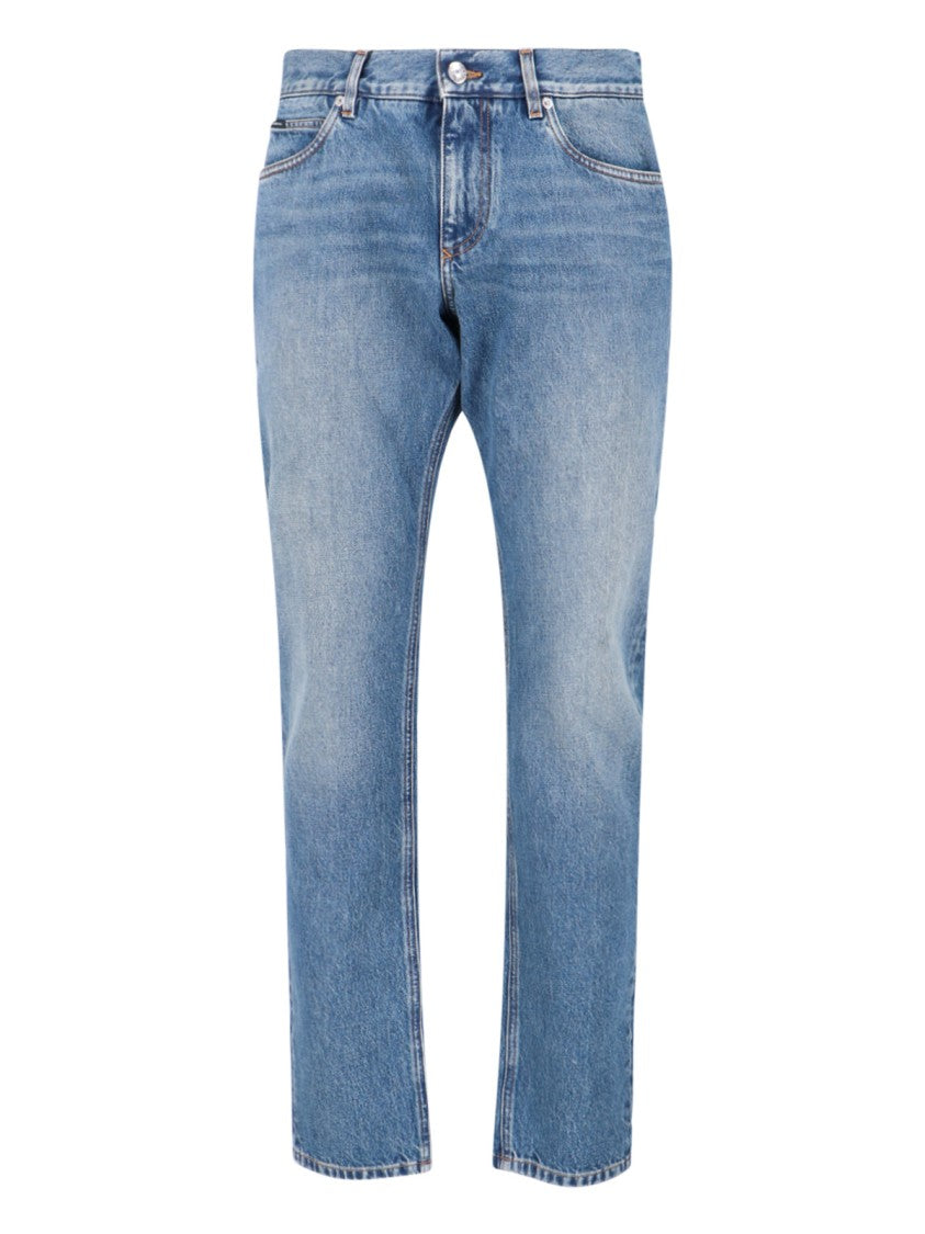 Dolce & Gabbana Medium Blue Straight-Leg Jeans With Subtle Fading