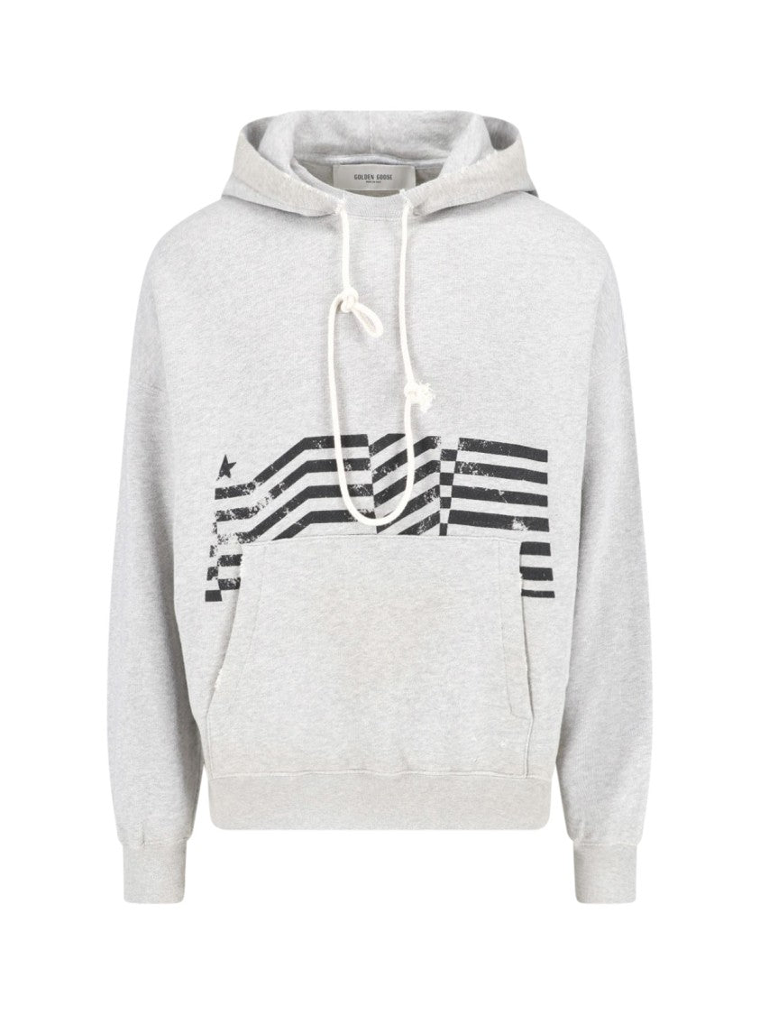 Golden Goose Gray Flag Vintage Cotton Hooded Sweatshirt