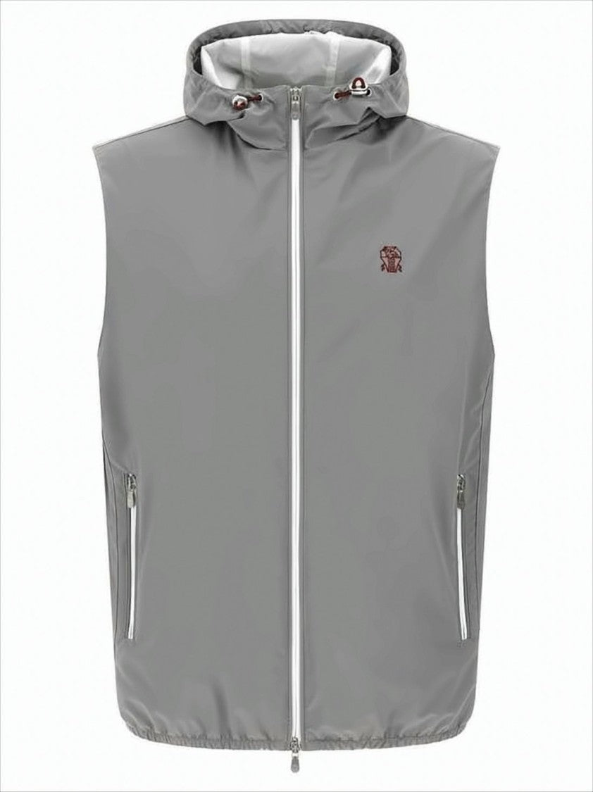 Brunello Cucinelli Hooded Grey Vest With Front Zipper