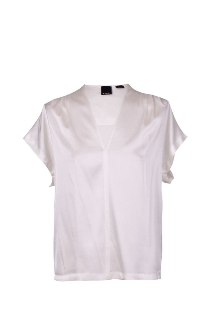 Pinko Silk And Elastane Short-Sleeved V-Neck Top