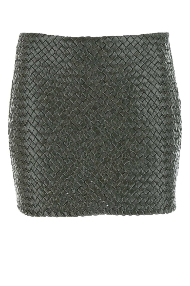Bottega Veneta Army Green Leather Mini Skirt