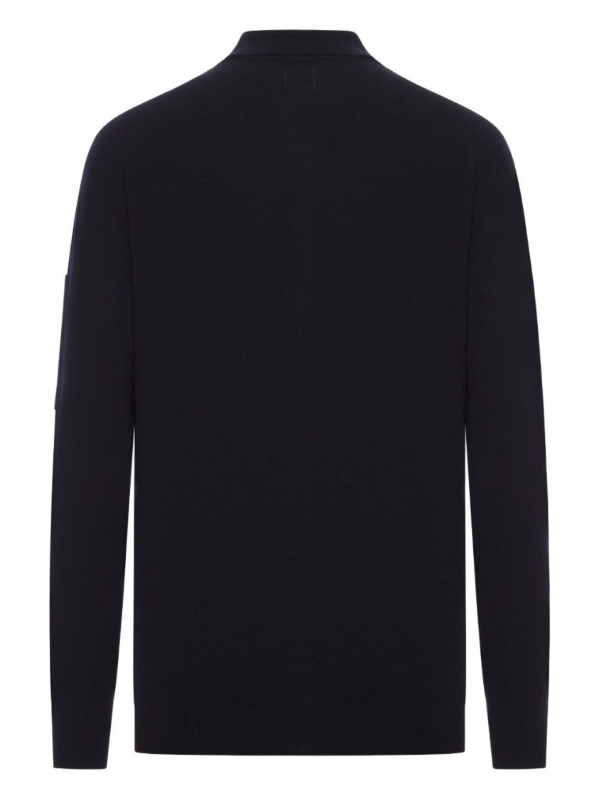 C.P. Company Tailored Black Polo Sweater In Extrafine Merino Wool