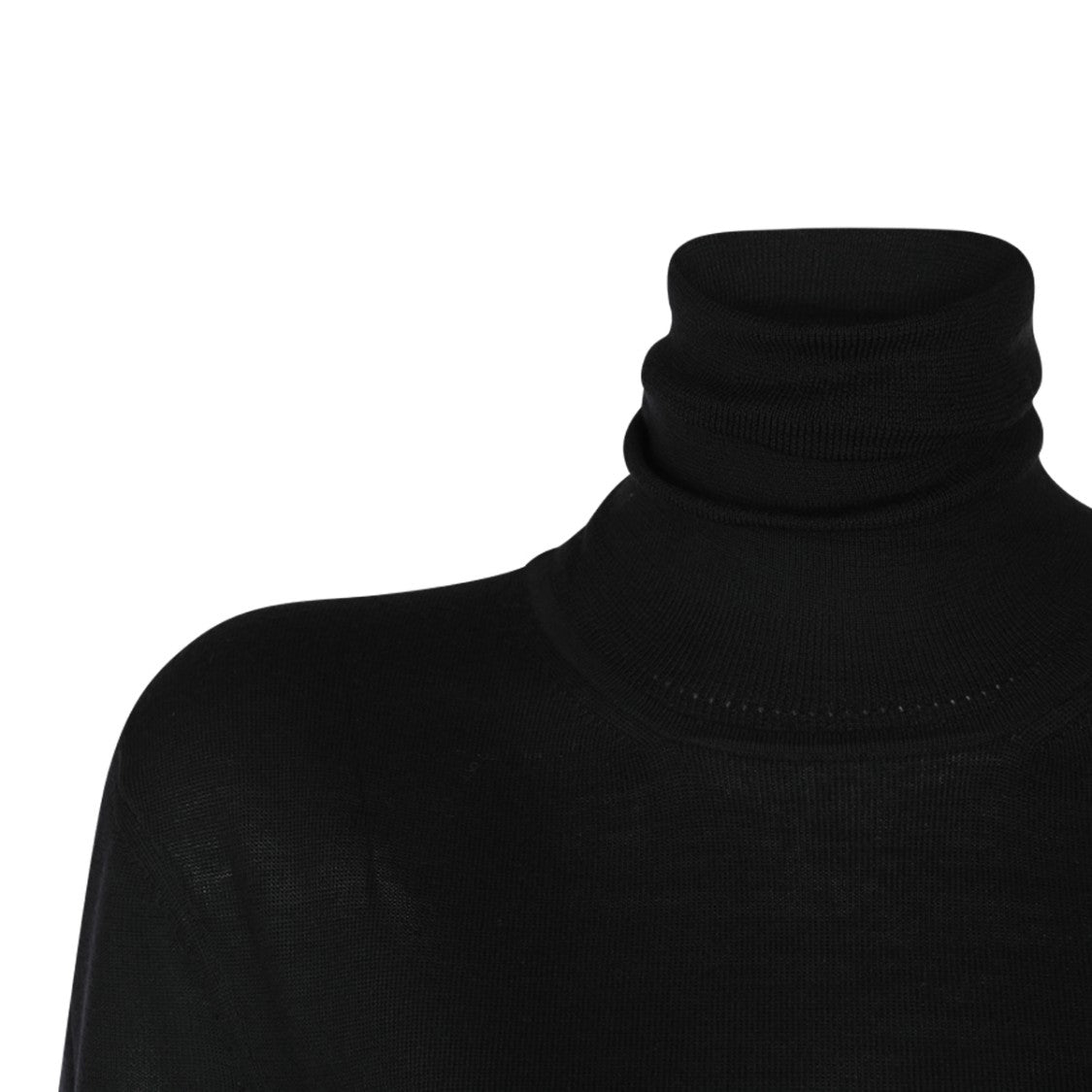 Saint Laurent High Collar Black Wool Knit Sweater With Ribbed Cuffs