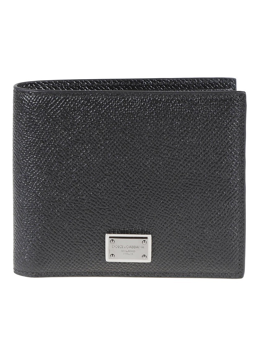 Dolce & Gabbana Textured Calf Leather Bifold Wallet With Metallic Plaque