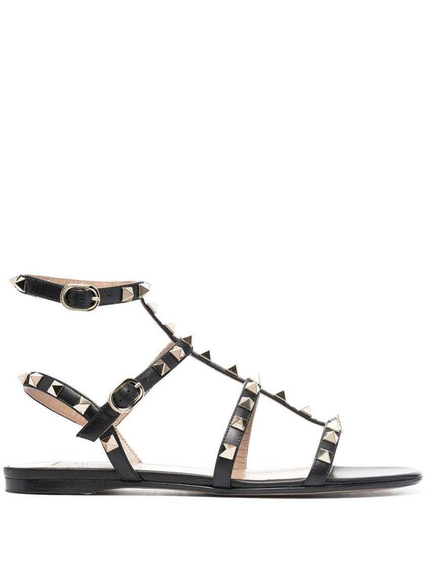 Valentino Garavani Pyramid-Studded Black Flat Sandals