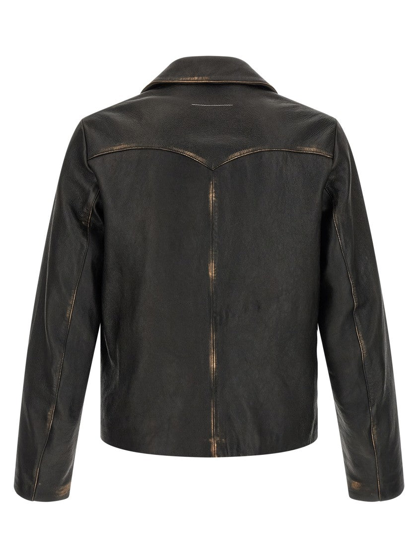 Mm6 By Maison Margiela Antiqued Leather Jacket
