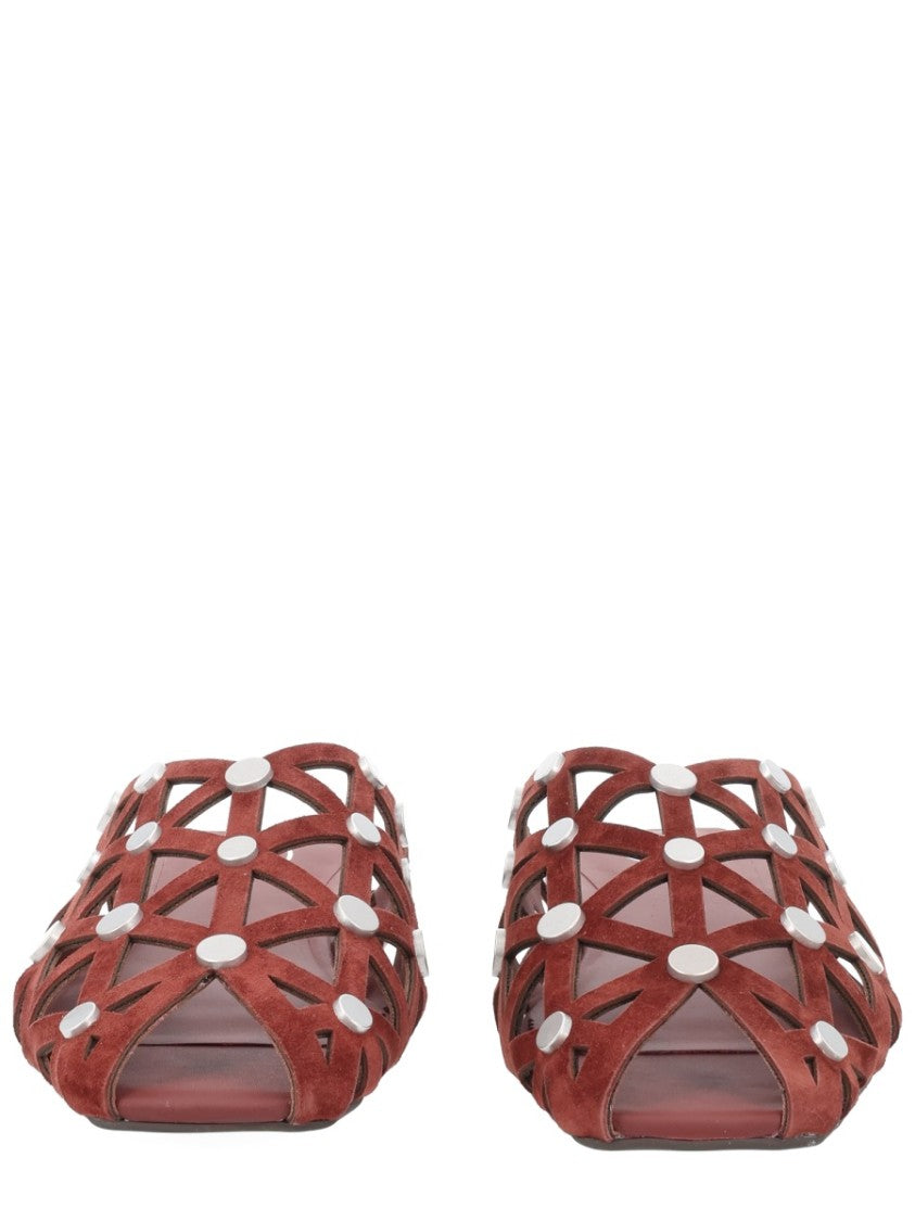 Ash Black Bone 02 Leather Lattice Studded Mules
