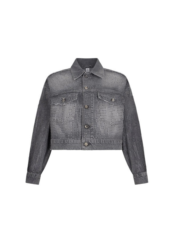 Liu Jo Used Gray Denim Jacket With Rhinestone Embellishments