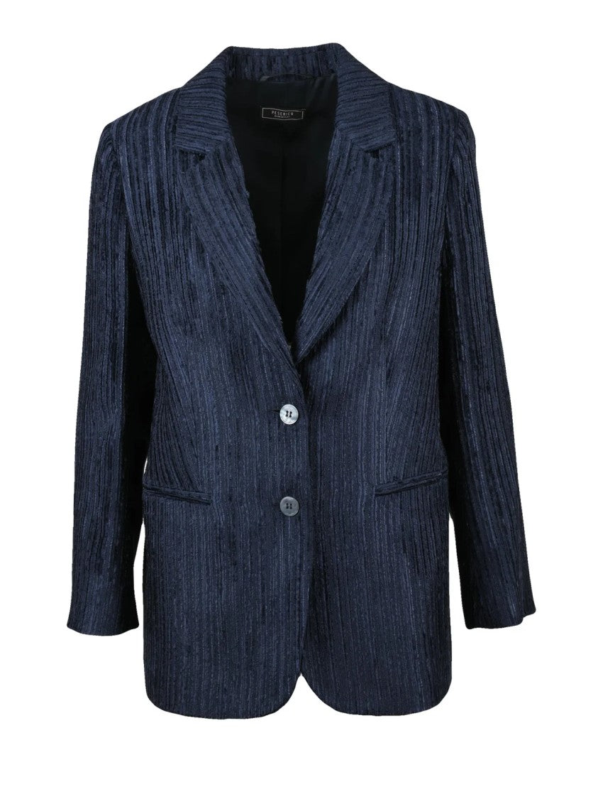 Peserico Velvet Textured Jacket With Notched Lapel And Button Closure