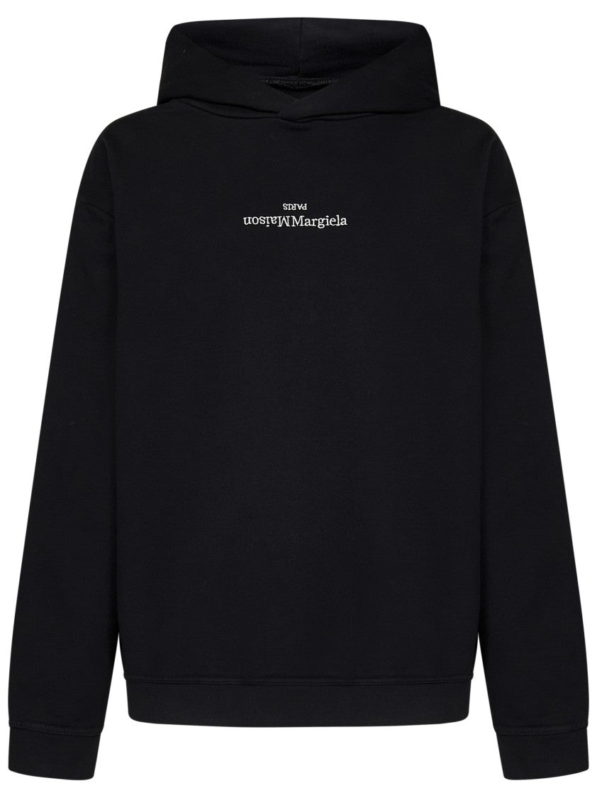 Maison Margiela Minimalist Black Hoodie With Upside-Down Logo