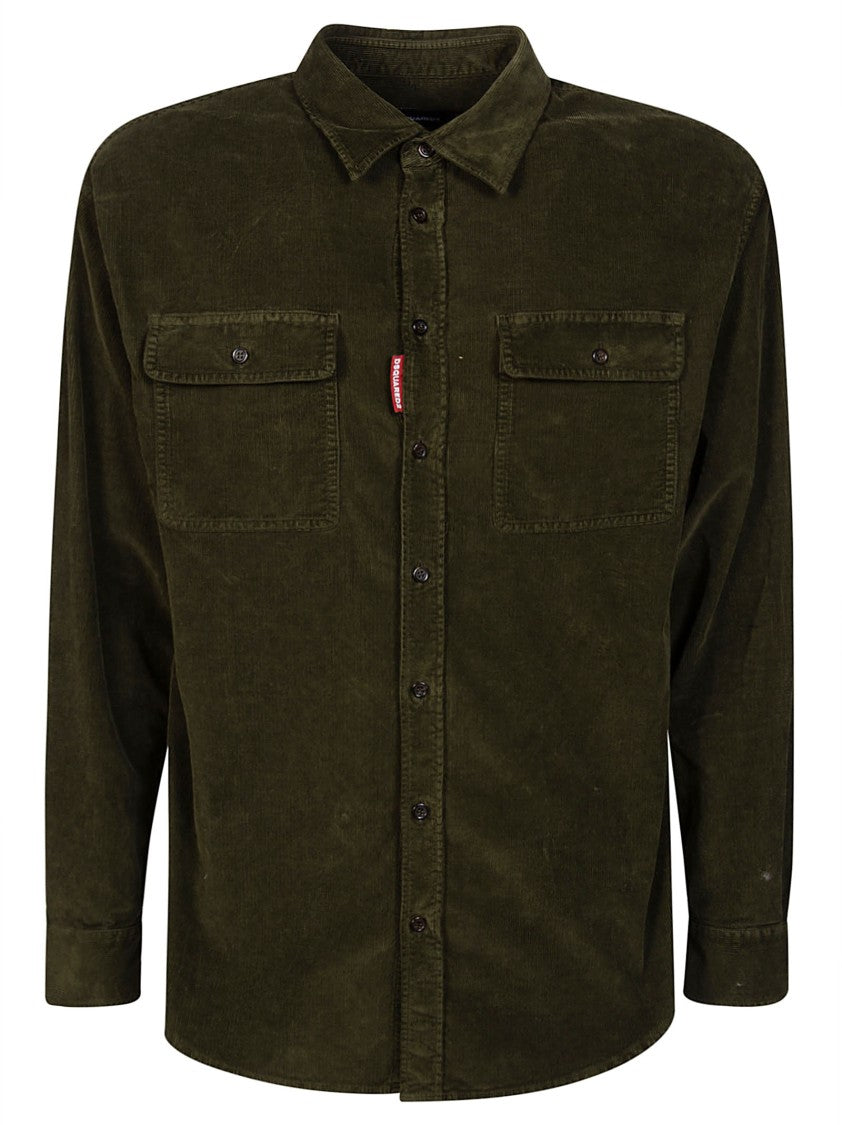 Dsquared2 Green Corduroy Shirt With Classic Collar