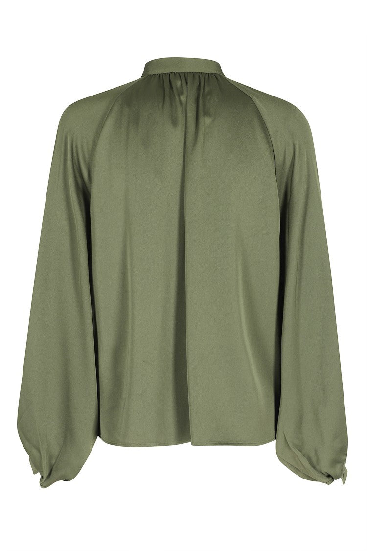 Filippa K Green Stand Collar Raglan-Sleeves Acetate-Blend Blouse