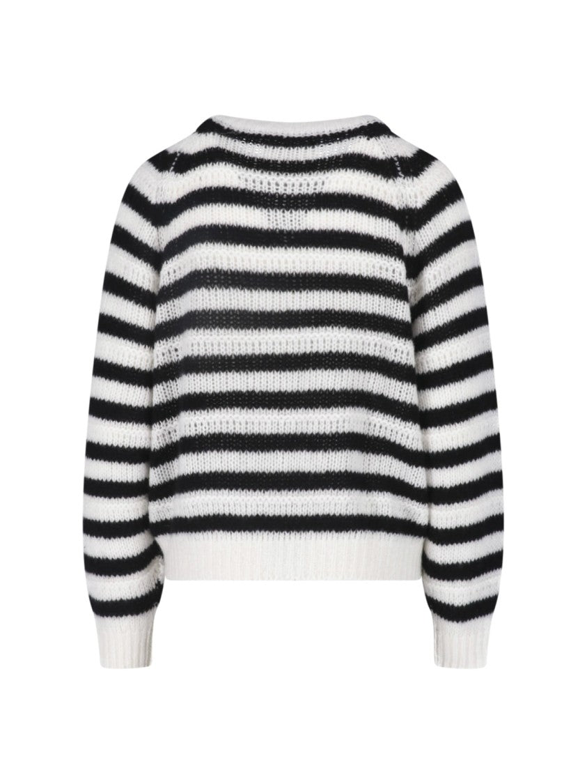 Lisa Yang Striped Cropped Crew Neck Knit Sweater