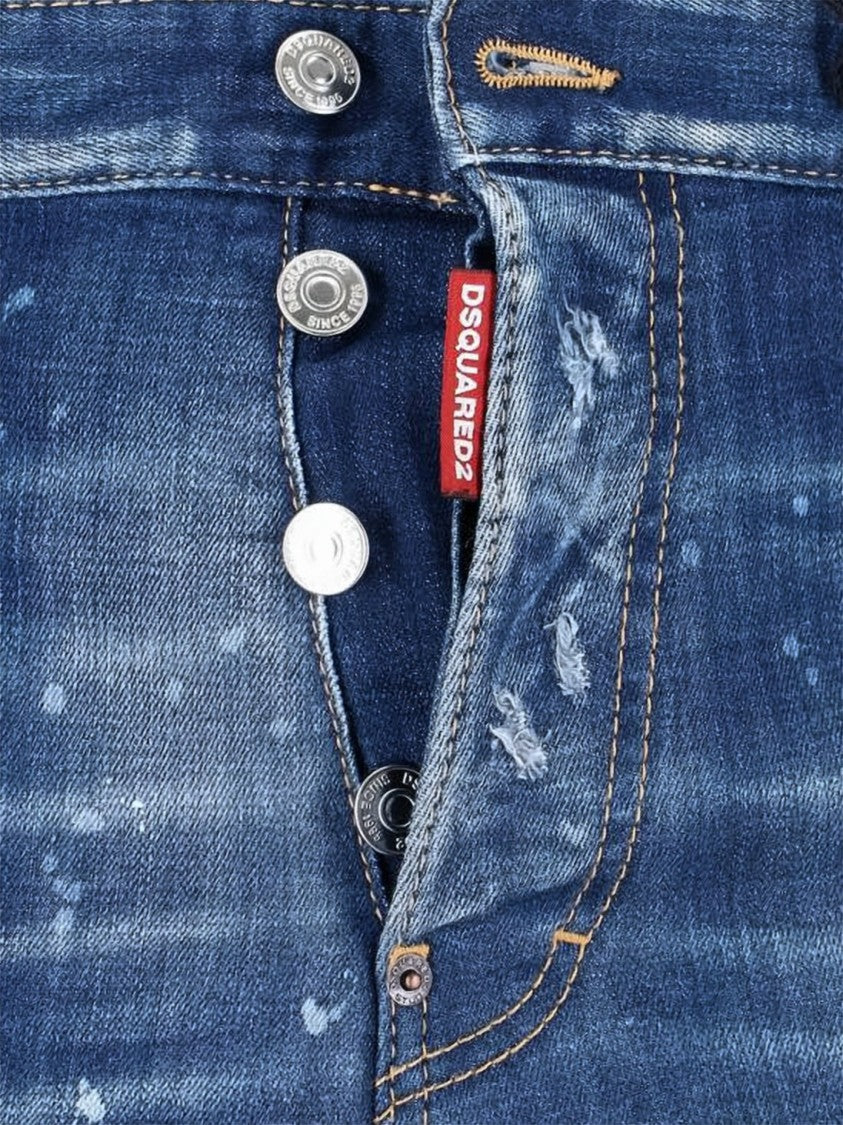 Dsquared2 Paint-Splattered Medium Blue Denim Pants With Slim Fit