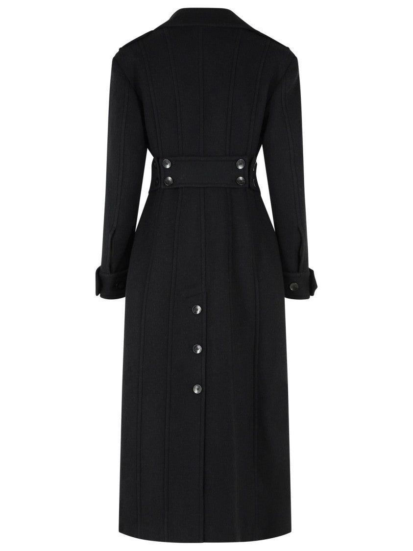 Blumarine Ankle-Length Black Wool Blend Coat With Matching Belt