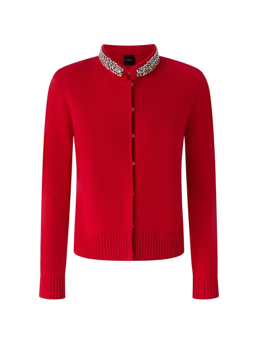 Pinko Colonia Cardigan Red Wool-Blend Cropped Cardigan
