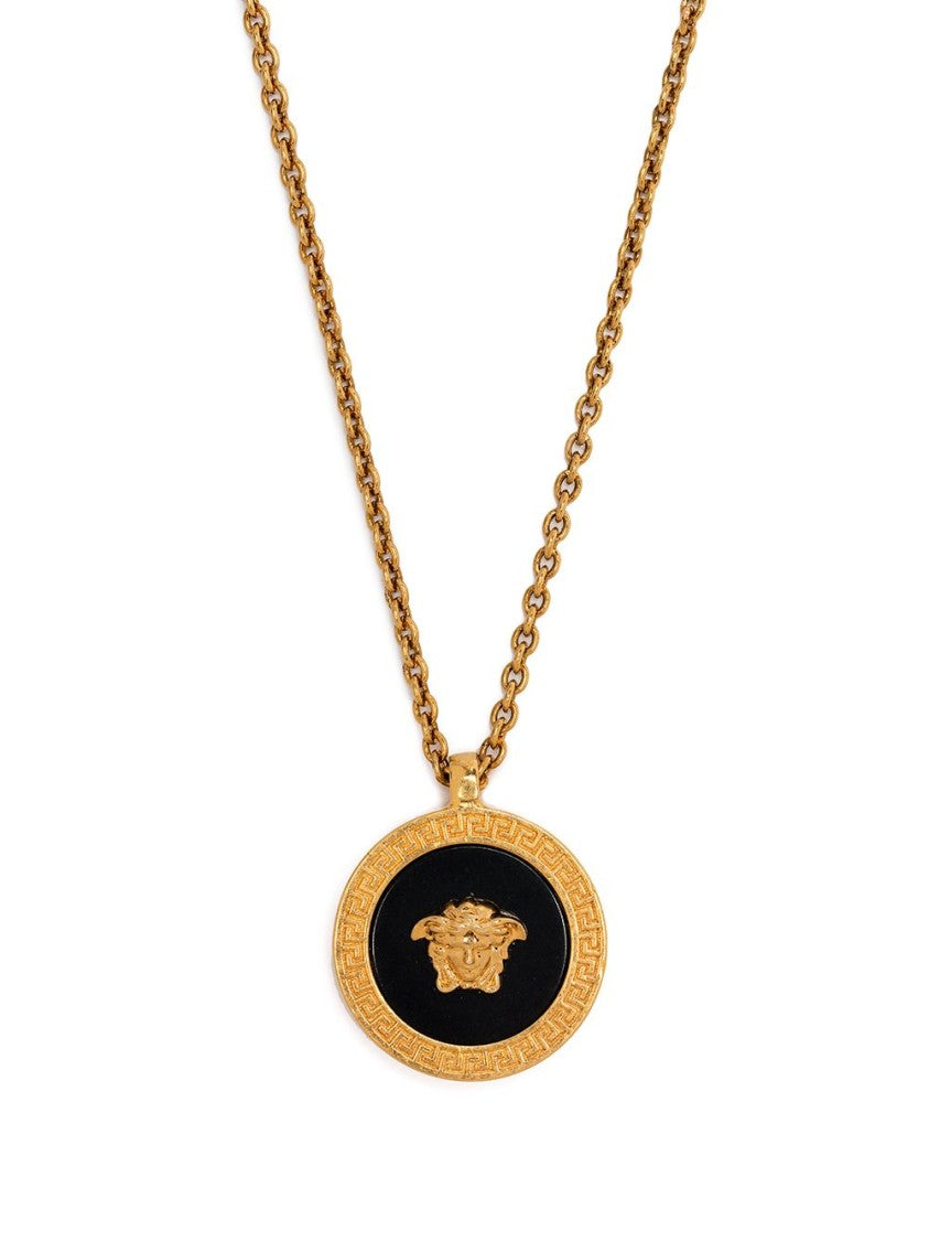 Versace Round Pendant Necklace With Gold Medusa Emblem
