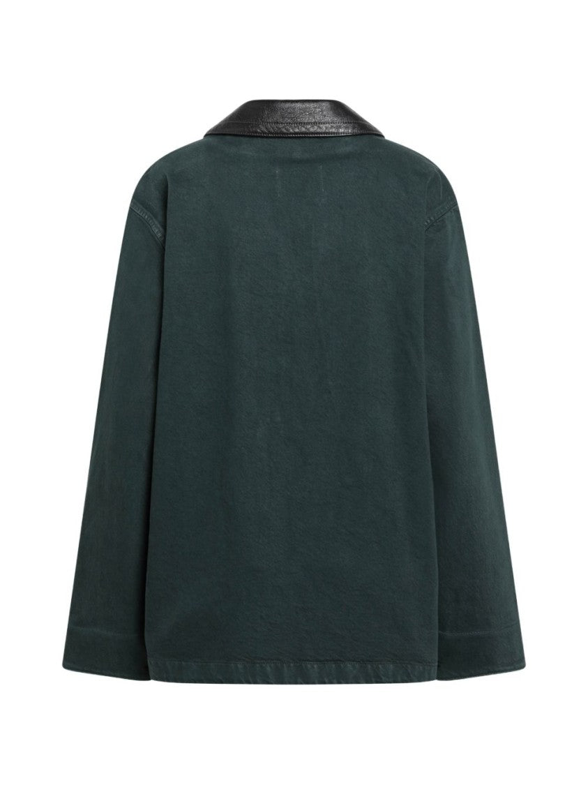 Miu Miu Leather-Collar Logo Embroidered Jacket