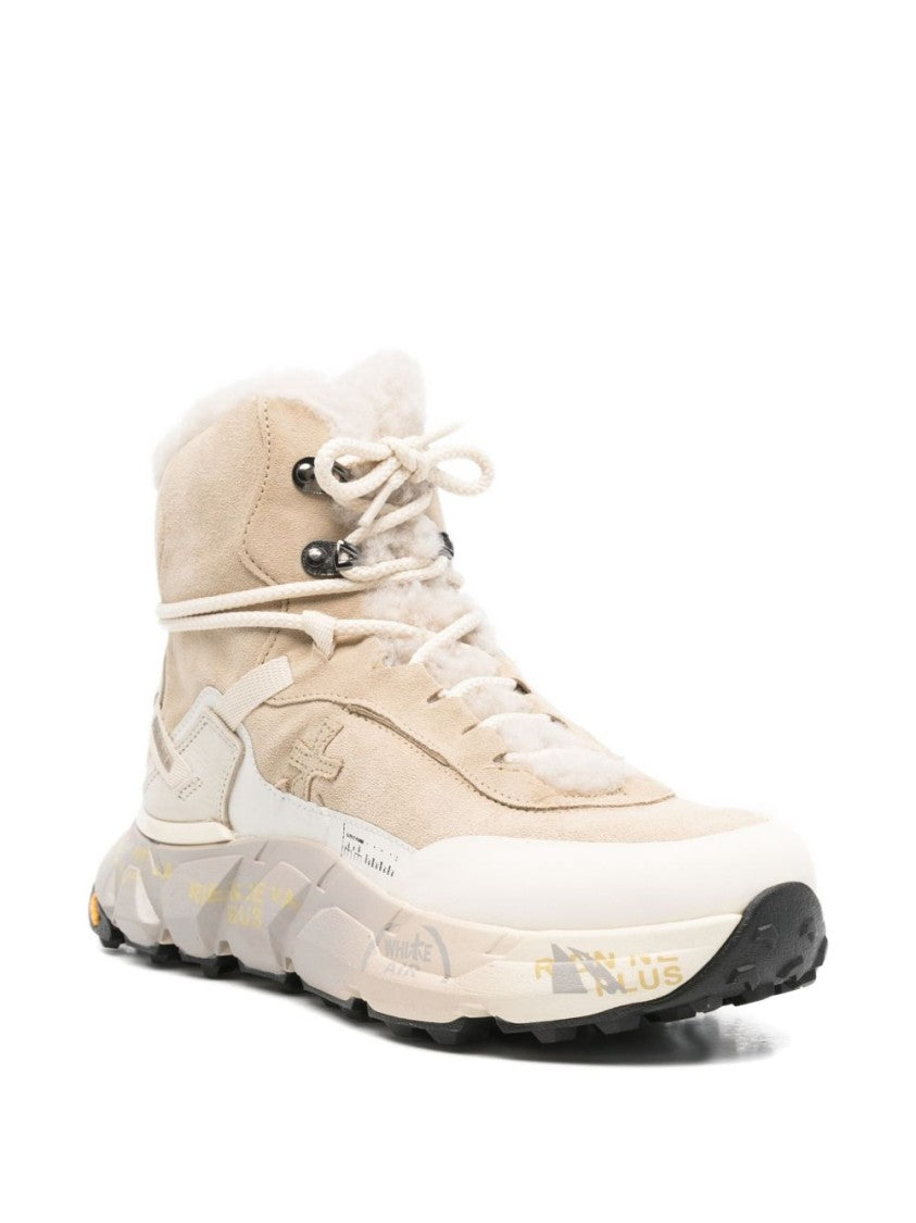 Premiata Beige High-Top Sneakers With Plush Shearling Lining