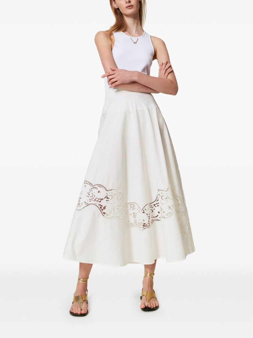 Twin-Set Maxi Skirt With Delicate Lace Trim