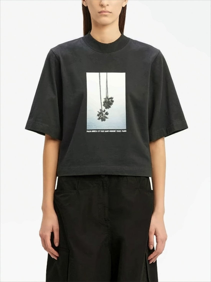 Palm Angels Cropped Short-Sleeve T-Shirt With Upside-Down Palm Tree Graphic