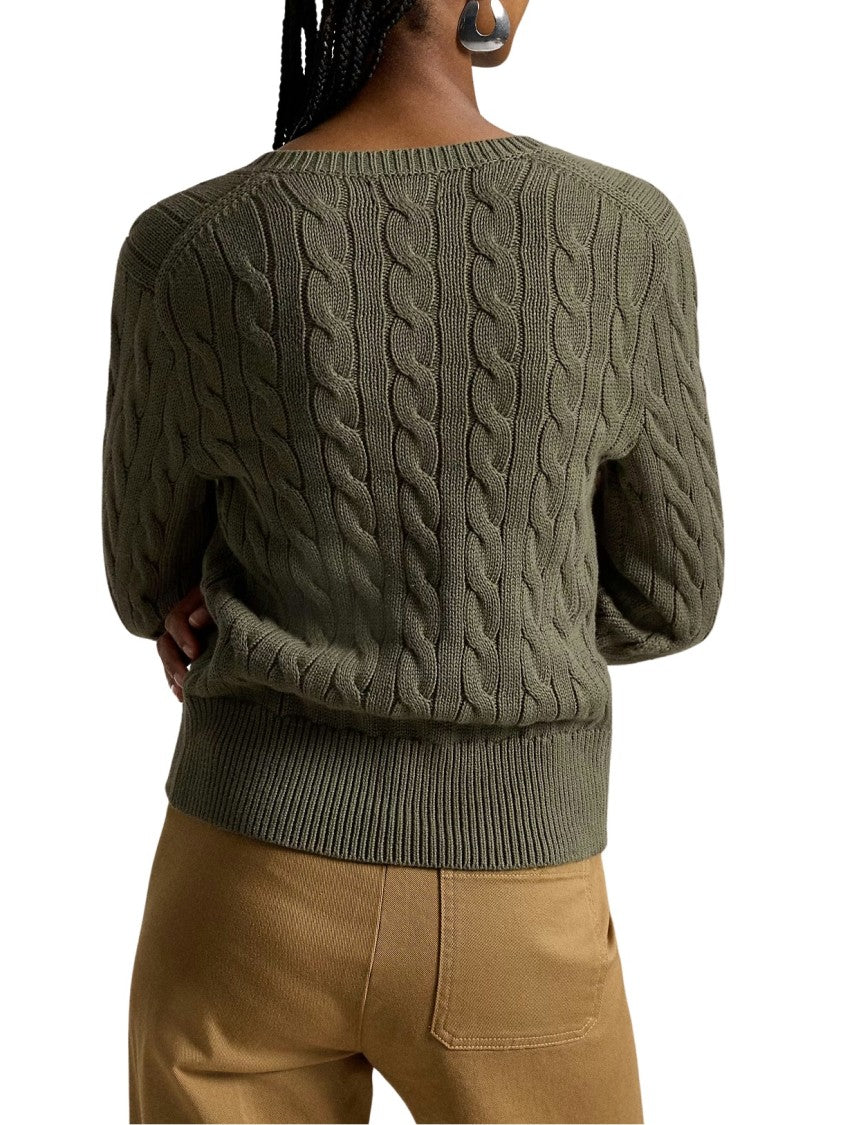 Polo Ralph Lauren Cable-Knit Cotton Crewneck Cardigan With Button-Down Front And Ribbed Details