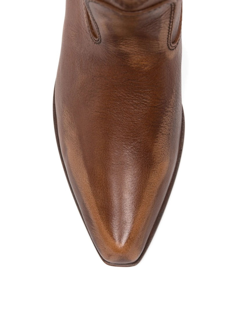 Vic Matié Mid-Calf Distressed Leather Western Boots
