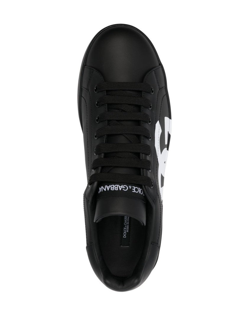 Dolce & Gabbana Black Low-Top Leather Logo Sneakers