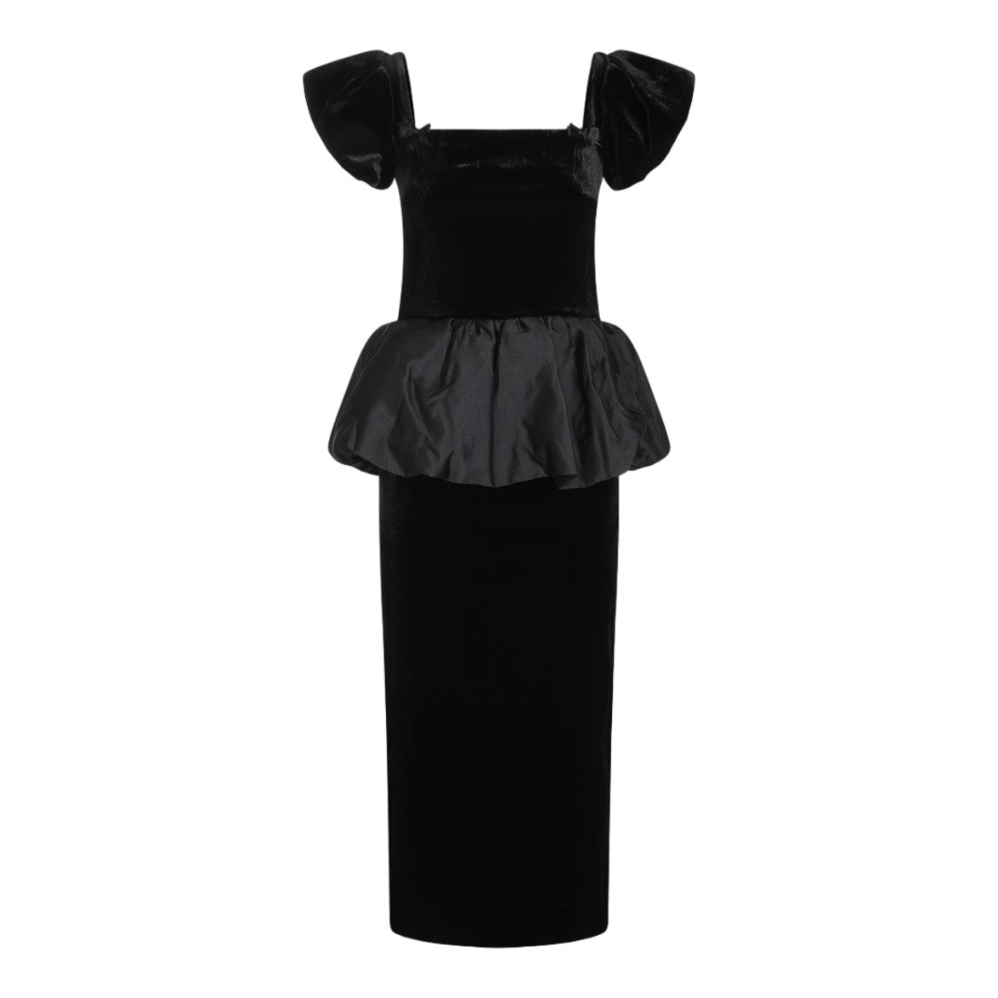 Self-Portrait Fitted Square Neck Puffed Sleeve Midi Dress