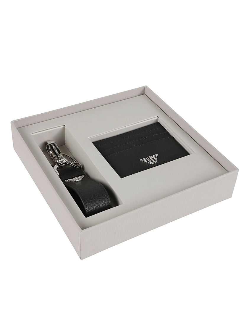 Emporio Armani Textured Key Ring Credit Card Holder Gift Box Set