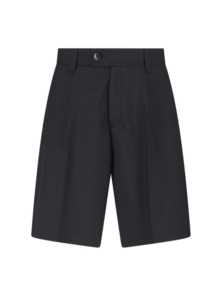 Mfpen Black Classic Straight-Leg Wool Shorts