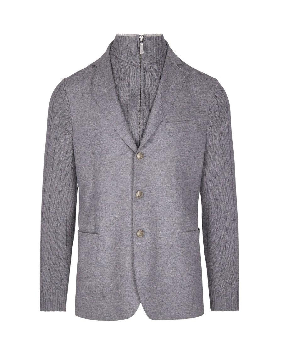 Eleventy Single-Breasted Wool Jacket With Ribbed Detailing