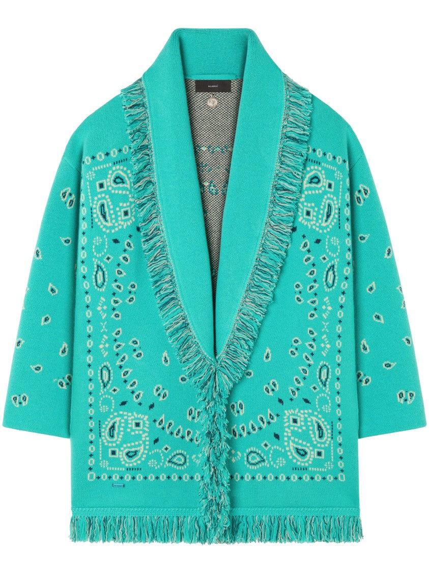 Alanui Jacquard Bandana Cardigan With Fringed Edges