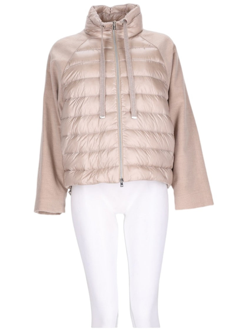 Herno Cropped Quilted Jacket With Flannel Sleeves And High Collar