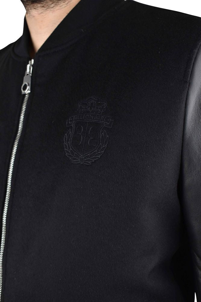 Billionaire Two-Material Bomber Jacket With Leather Sleeves