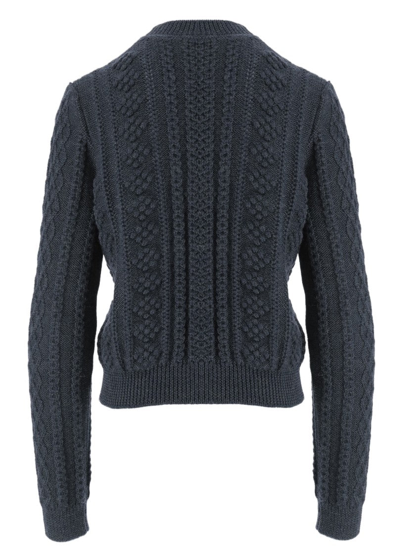 Jil Sander Embellished Dark Blue Wool Knit Sweater