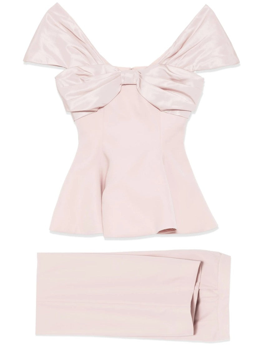 Saiid Kobeisy Draped Off-Shoulder Bow Top With Tailored Straight-Cut Pants