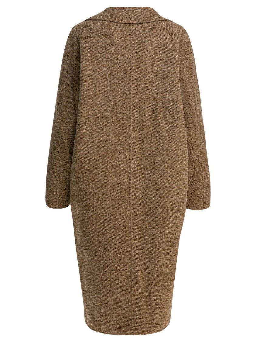 Sandbeige Mid-Length Wool Coat With Wide Lapel