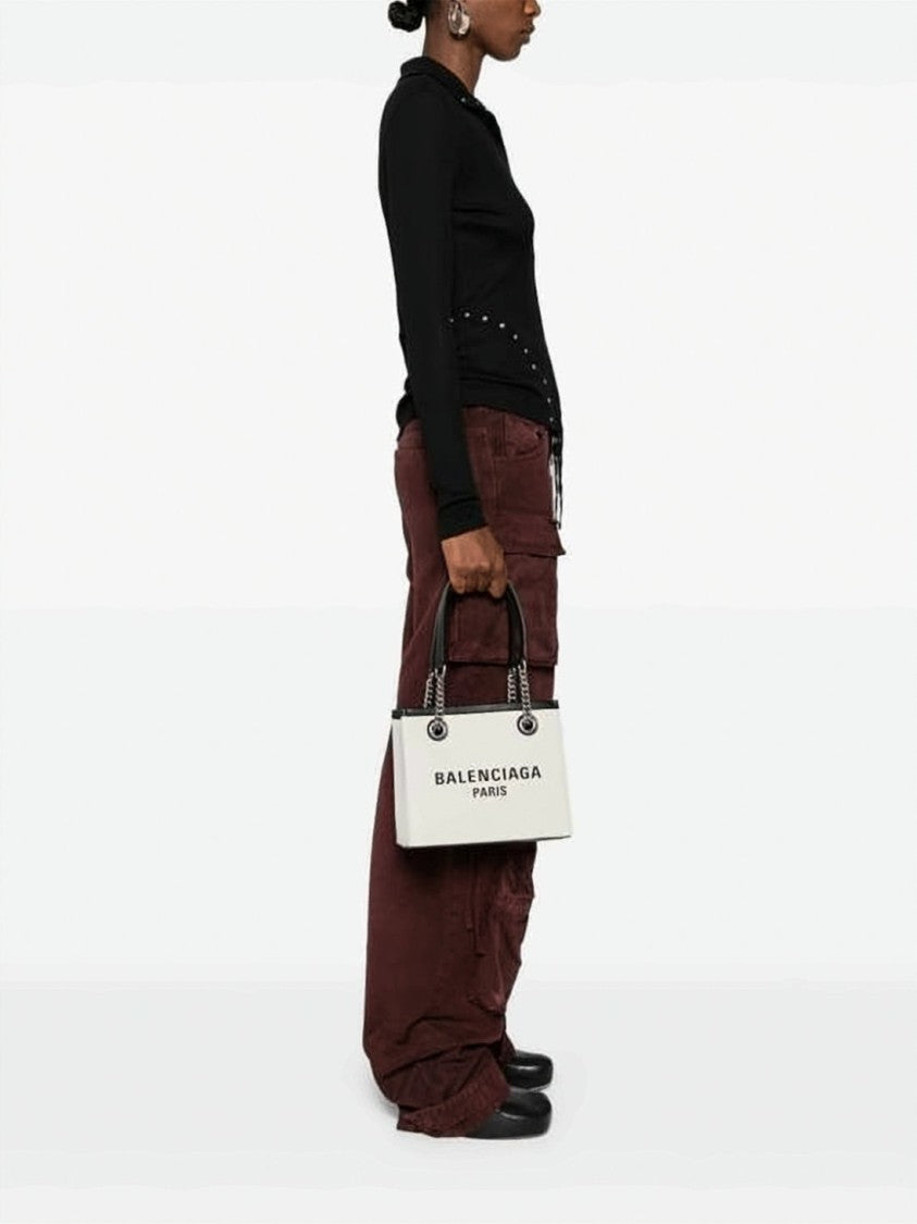 Balenciaga Structured White Tote Bag With Chain-Trimmed Handles