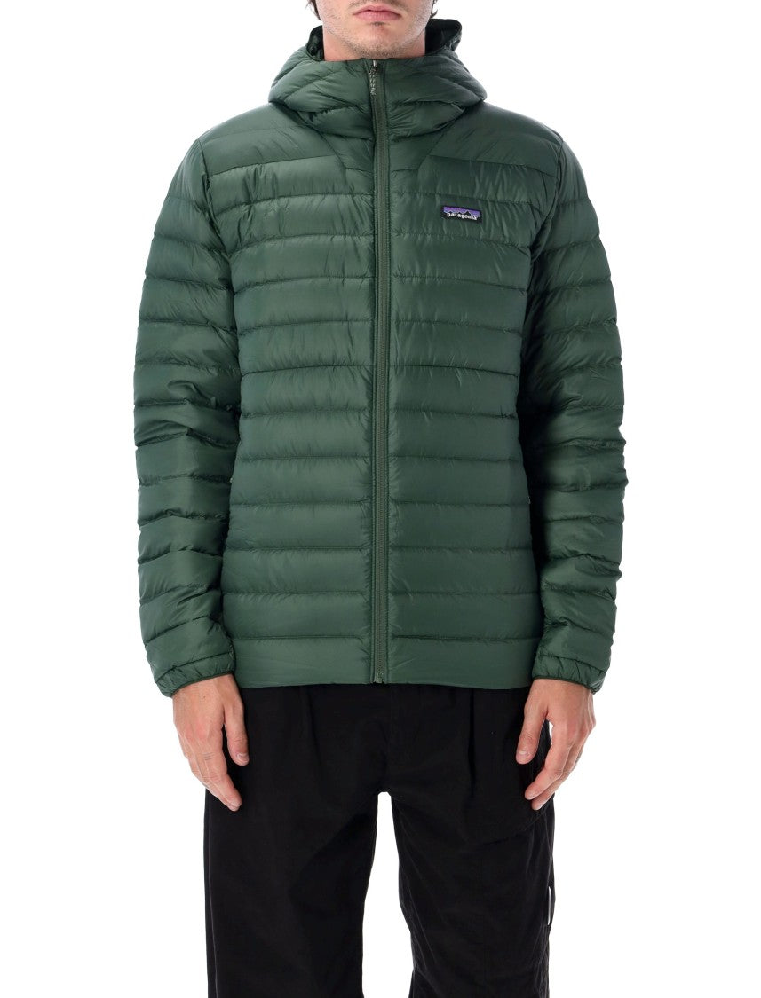 Patagonia Down Jacket With Fixed Hood And Recycled Nylon Fabric