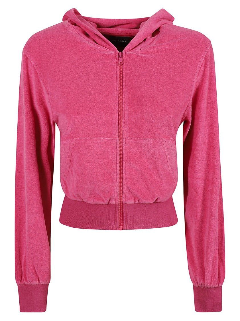 Balenciaga Cropped Pink Velvet Hoodie