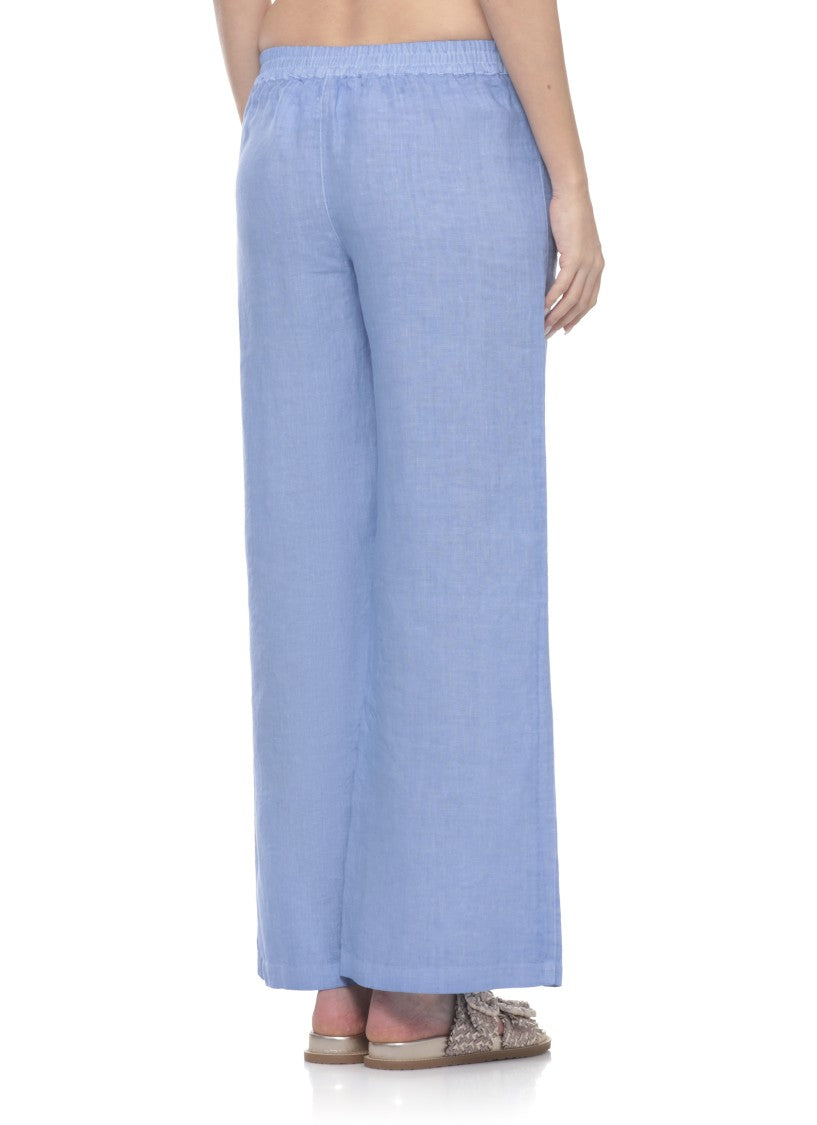 120% Lino Light Blue Elastic Waist Pants