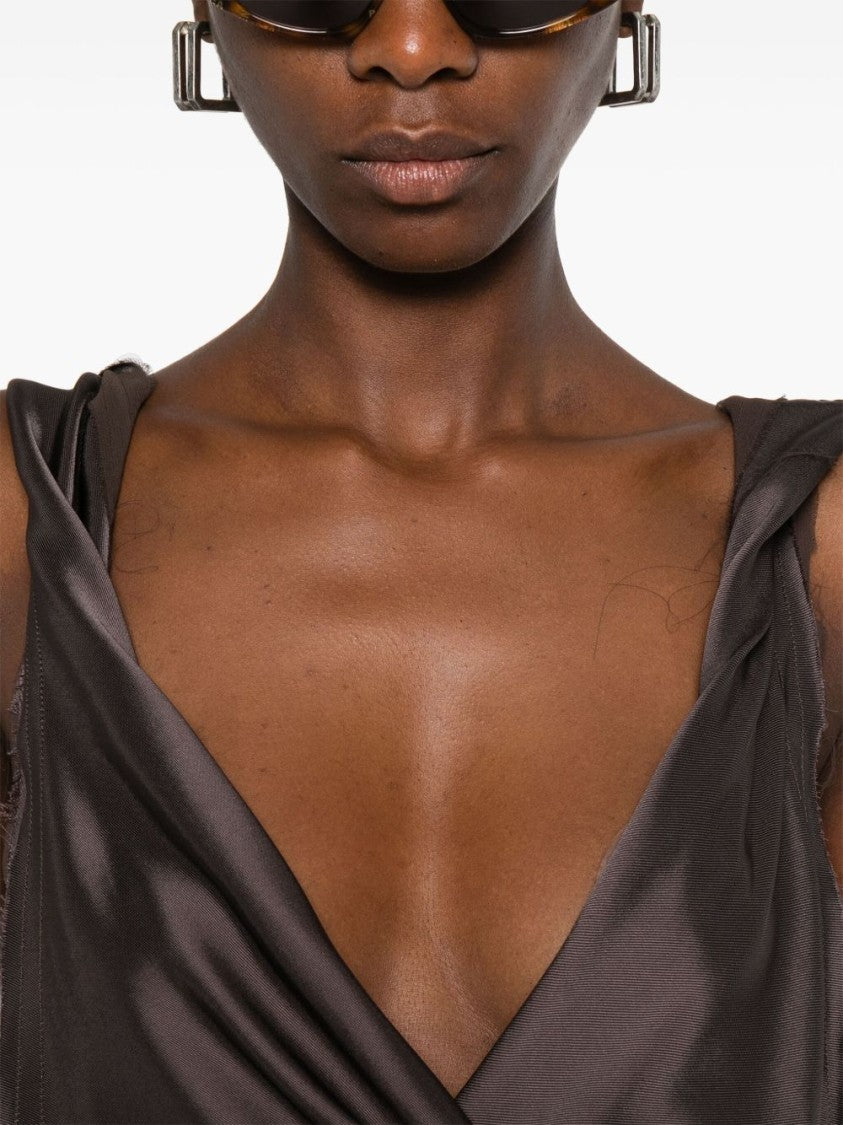 The Attico Asymmetrical Brown Viscose Maxi Dress